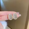 Pendientes coreanos de lujo, pendientes de botón de plata de moda para mujer, cierres de oreja elegantes, pendientes sencillos de oruga con diamantes completos
