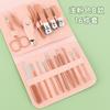 Juego de cortaúñas de 16 piezas Matcha Green, fabricantes de herramientas de manicura para estudiantes, juego de cortaúñas plegable en caja de cuero