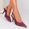 Para Sandalias de Tacón Alto de Mismo Estilo con Punta Fina, Espalda Descubierta, Tacón Delgado, Decoración de Hebilla Metálica, Zapatos de Mujer de Moda