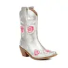 Otoño Invierno 2026 Moda Europea Americana Botas para Mujer Bordado Bordado Tradicional Botas de Media Caña Zapatos de Mujer Flores Slip-on Botas Vaqueras Comercio Exterior