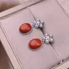 Pendientes Nanhong Plata S925 Incrustados Pendientes Cortos Exquisitos Cuentas de Concha Flores Coloridos Tesoro para Orejas Accesorios Moda para Viajar