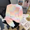 Estilo Dulce y Suave Japonés Tejido Suave y Ceroso Tie-Dye Gradiente Arcoíris Cárdigan Tejido Prendas de Abrigo Pequeñas Nuevo Estilo Otoño e Invierno