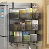 Estante de Almacenamiento Lateral para Refrigerador Estante para Suministros de Cocina Estante Colgante de Pared Lateral Multicapa para Botellas de Especias Película Adhesiva Sin Perforaciones