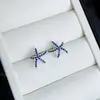 Pinza para Oreja de Zirconia Estrella de Mar Azul para Bobina de Mosquito para Mujeres Sin Perforaciones, Pendientes Pinza para Oreja Versátiles de Lujo Ligero de Moda al por Mayor