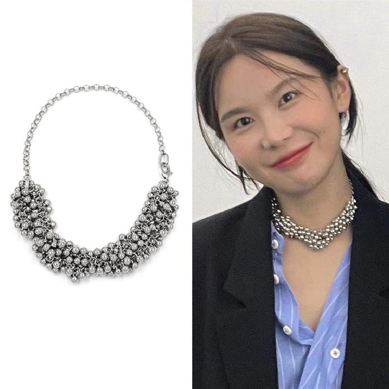 2204254 (1)吾小历金属球项链月牙双链条金属项链欧美