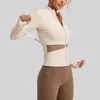 Chaqueta de Yoga Transfronteriza con Bloques de Color Durazno, Top Deportivo Ajustado con Cuello Alto