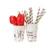 Decoraciones de Papá Noel Navideño Plato Desechable para Cena Mantel Navideño Charola de Papel Vaso de Papel Servilleta Juego de Vajilla para Fiesta