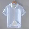9048 Camisa de Lino de Manga Corta de Verano para Hombre Camisa Casual de Algodón y Lino con Cuello Cuadrado para Hombre Top de Lino de Color Sólido de Media Manga