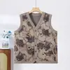 Roupas de outono e inverno femininas para mulheres de meia-idade e idosas: colete com forro de fleece, espesso e quente, com estampa estilo vovó, adequado como camada interna ou peça externa
