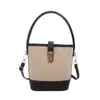 Bolso Cubo de Lona Retro 2026 Nuevo Patchwork de Hombro Único, de Mano, Cruzado Versátil de Nicho Bolso Cubo con Bloques de Color