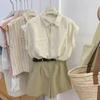 Camisa Versátil sin Mangas con Solapa para Mujer Verano 2024 Estilo Universitario Pequeño Camisa Holgada Top con Mangas Ajustadas