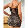 Lencería Sexy Tallas Grandes, Pijama Sexy de Encaje para Mujer, Atuendo Apasionado Transparente, Tentación de Uniforme Sexy con Abertura