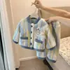 Traje de Casa de Franela para Niñas Otoño e Invierno Plus Terciopelo Engrosado Bordado de Oso Cárdigan Pijama de Forro Polar Coral