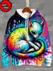 Sudadera con Capucha Estampado Digital 3D de Criatura Alienígena de Moda Tema Espacial de Ciencia Ficción Corte Holgado Sudadera de Otoño/Invierno para Pareja