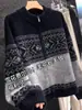 Cardigan de Tricô Jacquard Fair Isle com Zíper Estilo Coreano Novo Outono/Inverno 2026 para Mulheres, Gola Redonda, Suéter Quente e Versátil
