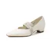 Piel de Vacuno Pulida de Primera Capa~Zapatos de Salón Individuales de Punta Cuadrada con Tiras Cruzadas y Tacón Oculto de Boca Baja 2026 Otoño de Boca Baja Cómodos Zapatos para Mujer
