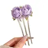 Nuevo Estilo Chino Flor de Rosa Tres Dientes Pasador Estilo Antiguo Flor Nuevo Estilo 2025 Pasador Pasador Adorno para el Cabello para Mujeres en la Parte Posterior de la Cabeza