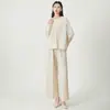 Traje de Moda Miyake Pantalones para Mujer de Gama Alta Holgados Cuello Redondo Manga Larga Tops Pantalones Rectos de Pierna Ancha Conjunto de Dos Piezas para Viajar al Trabajo