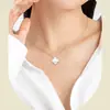 Encuentro Afortunado Collar de Trébol de Cuatro Hojas de Plata S925 para Mujer, Cadena para Clavícula con Colgante de Flor de Concha Blanca de Lujo Ligero, Regalo de San Valentín