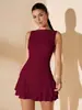 L25D090 Novo Produto, Simples e Elegante, Sem Mangas, Justo e Confortável, Curto com Renda Folha de Lótus na Cintura