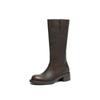 Botas Cavaleiras de Cano Alto Lavadas Populares, Novas Botas de Cano Largo Marrons, Botas de Celebridade da Internet, Botas Simples e Versáteis de Couro Genuíno com Salto Médio