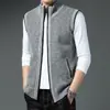 Comercio electrónico transfronterizo: Chaleco de punto casual con cremallera para hombre europeo y americano Otoño/Invierno, cuello alto, forro polar y engrosado