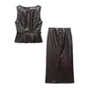 Comércio Exterior Atacado Moda Europeia e Americana Primavera 2026 Conjunto Top com Cinto Efeito Couro + Saia, Estilo High-End Ins