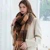 Bufanda de invierno cálida transfronteriza de cachemira sintética, cuadros de mohair sintético, engrosada, ligera, lujosa y de alta gama, manta/chal de doble propósito