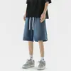 Shorts jeans masculinos para o verão, marca da moda, versátil, corte solto, tamanho grande, corte reto, estilo americano, shorts casuais de comprimento médio