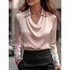 2025 Estação Independente desejo Estilo Comércio Exterior da Amazon Estampa de Temperamento Simples Gola Drapeada Gola Camisa Top Feminino