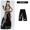 Figurino de dança jazz para meninas, conjunto de roupa de dança cropped com estampa de leopardo para crianças, roupa da moda street dance para desfile infantil, figurino de performance para meninas