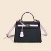 2025 Bolso Kelly Bloque de Color Bolso de Mano de Cuero Genuino Bolso de Hombro de Piel de Vaca Estampada en Palma Bolso Cruzado Moda Simple Transfronteriza