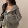 Enviado: Jaqueta suéter chic retrô com capuz e zíper de manga longa, estilo solto e casual para mulheres, top 18831