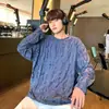 Camiseta de Manga Larga con Agujeros y Desgarros para Hombre, Primavera y Otoño, Marca de Tendencia, Sudadera Elegante, Estilo Hong Kong Ins, Hip-Hop, Camiseta Interior Base de Tendencia
