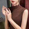 Nueva Camiseta Interior de Otoño con Cuello Alto de Encaje para Mujer Sin Mangas Cepillada Calada Chaleco de Medio Cuello Alto Interior Otoño e Invierno
