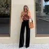 Novas calças compridas retas de veludo dourado estilo outono russo para mulheres, cintura alta, com caimento, casuais, únicas e versáteis