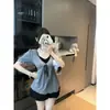 Verano 2026 Nuevo Estilo Talla Grande Mujer Estilo Chica Caliente Deseo Puro Cuello en V Falso Dos Piezas Manga Corta Top Delgado