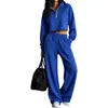 Ropa Deportiva Casual de Dos Piezas para Mujer Transfronteriza Europea y Americana 2026 Sudadera Lisa con Media Cremallera Pantalones de Pierna Ancha