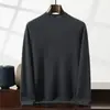 Suéter masculino de cashmere, gola semi-alta de cashmere, pulôver grosso, corte solto, versátil para outono e inverno, camisa base de malha de manga longa para negócios