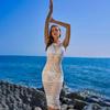 Novo Produto em 2025! ! Saia de Praia Europeia e Americana Feminina Cor Sólida Sexy Tricotada Praia Biquíni Maiô Vestido Feminino