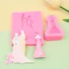 Niño Bailando Niña Vestido de Boda Silicona Líquida Novio y Novia Molde para Pastel de Fondant Herramienta para Hornear DIY Arcilla