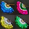 Abanico largo de seda degradado LED luminoso para danza, abanico de danza, accesorios de danza del vientre, actuación en bar, abanico multicolor