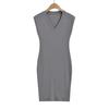 2023 Retro Cuello en V Hombro Ancho Elástico Slim Falda Cadera Vestido Elegante de Cintura para Mujer Venta al Mayoreo