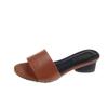 Sandálias de Uma Tira Estilo Coreano Novo Primavera Verão 2025 Bico Aberto Salto Grosso Sapatos Romanos Dois Modos Salto Médio Sandálias Femininas Tamanho 41