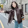 Jaqueta de Couro Genuíno de Pele de Ovelha Haining para Mulheres, Estilo Curto, Tendência Nova Modelo Primavera 2026, Jaqueta de Manga Longa com Gola Lapela