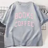 Camiseta Retrô Casual de Manga Curta Livros e Café para Homens e Mulheres Presente para Amante de Livros e Café Top de Manga Curta Dia
