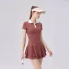 Conjunto de Roupa de Tênis Polo Listrado de Manga Curta com Cor Contrastante Sport Golf Feminino Saia de Tênis Anti-Exposição Secagem Rápida Respirável