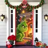 Popular Transfronteiriço Monstro Peludo Verde Grinch Pendurado Capa de Porta Pano de Fundo Decoração de Porta de Casa Pano Pendurado para Atmosfera Festiva Pendurado
