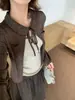 Suéter de Punto Cardigan Versátil Ajustado Cuello Solapa Corbata Estilo Retro Coreano Dulce de Principios de Otoño para Mujer 66756