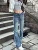 Jeans Americanos de Streetwear de Tiro Bajo Micro-Acampanados para Mujer 2026 Otoño Nueva Llegada Diseño Picante de Chica Sentido de Diseño de Nicho Ajustados Versátiles Elásticos